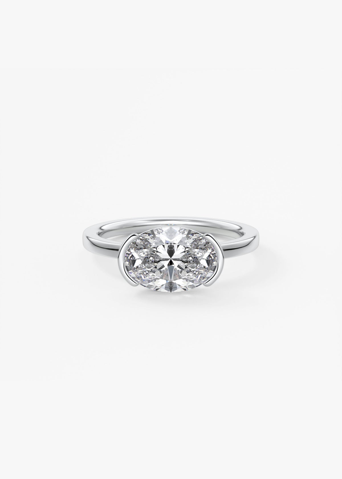 Oval East West Half Bezel Lab Grown Diamond Engagement Ring