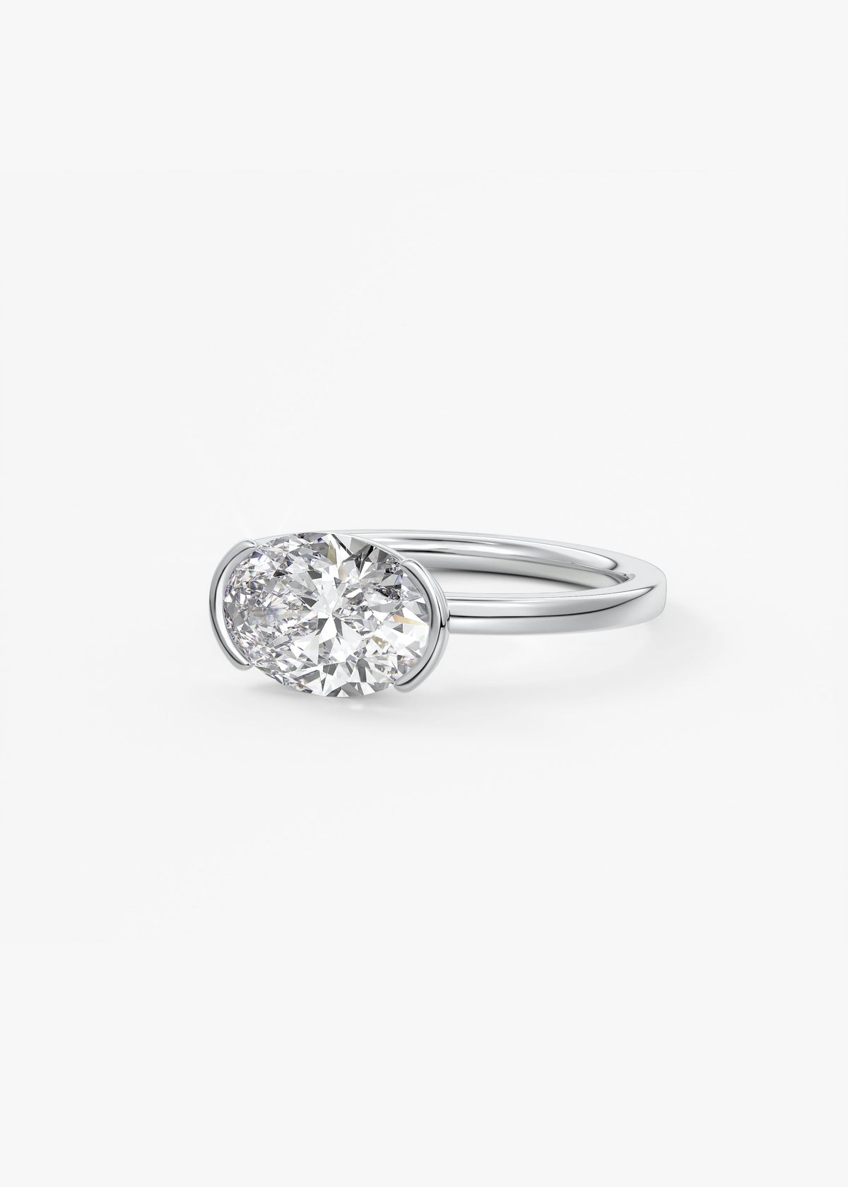 Oval East West Half Bezel Lab Grown Diamond Engagement Ring