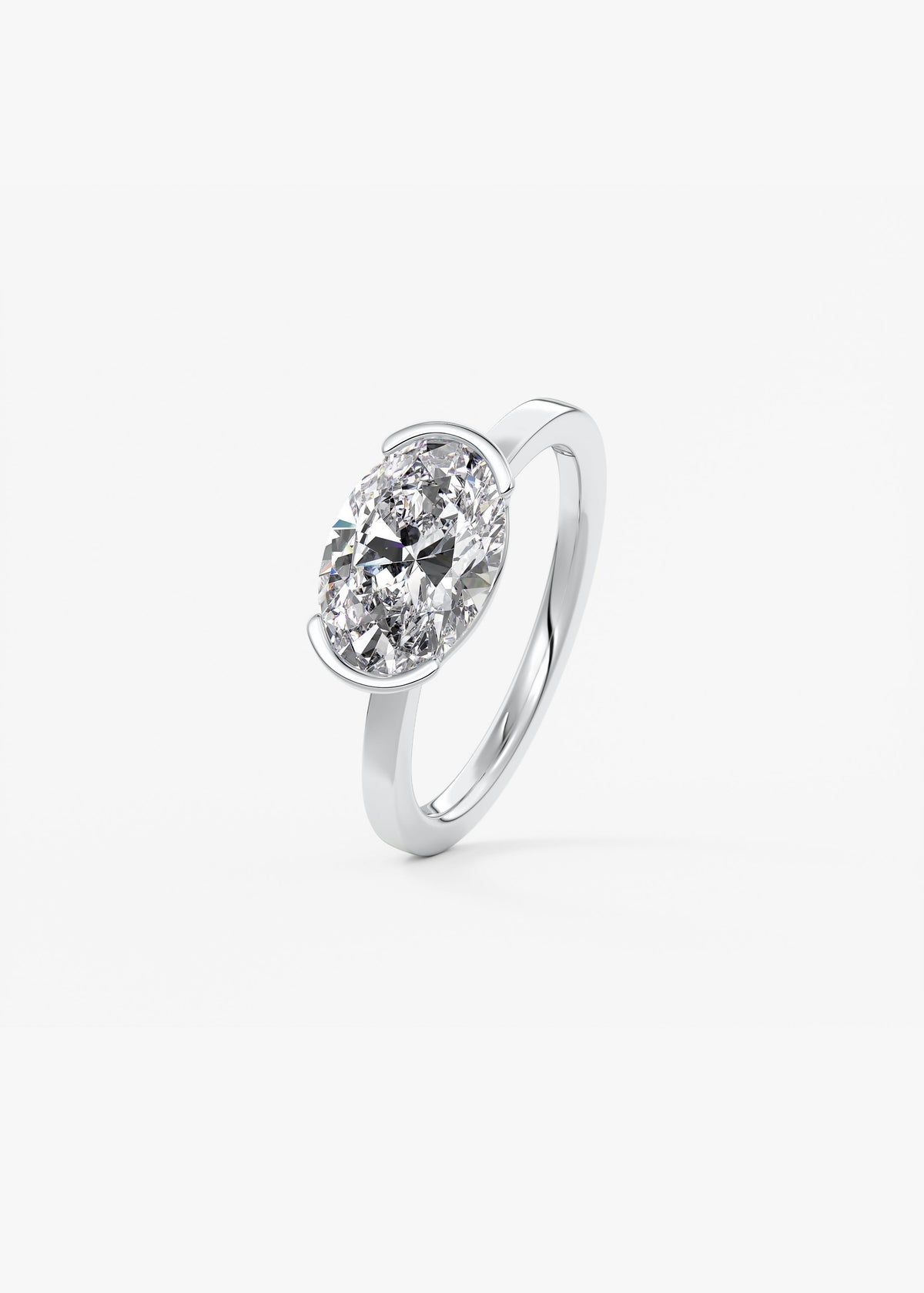 Oval East West Half Bezel Lab Grown Diamond Engagement Ring