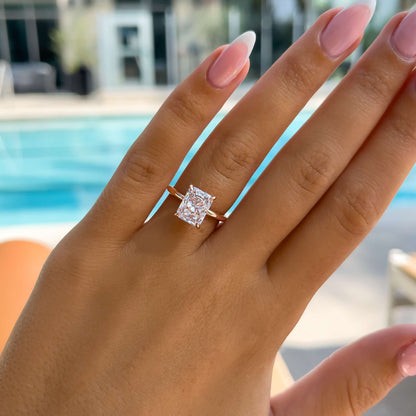 3 CT Radiant Hidden Halo Lab Grown Diamond Engagement Ring