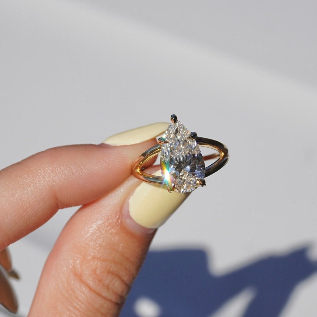 3.91 CT Pear Split Shank Lab Grown Diamond Engagement Ring
