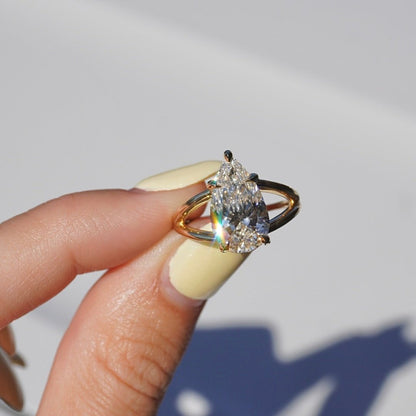 3.91 CT Pear Split Shank Lab Grown Diamond Engagement Ring