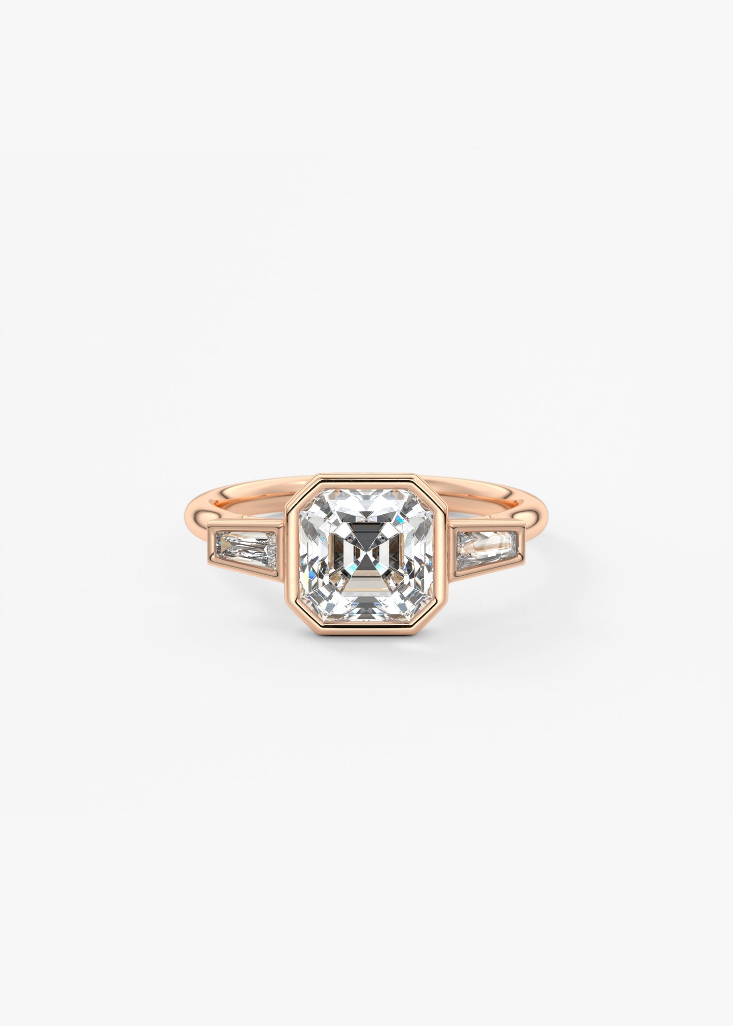 Asscher Three Stone Lab Grown Diamond Engagement Ring