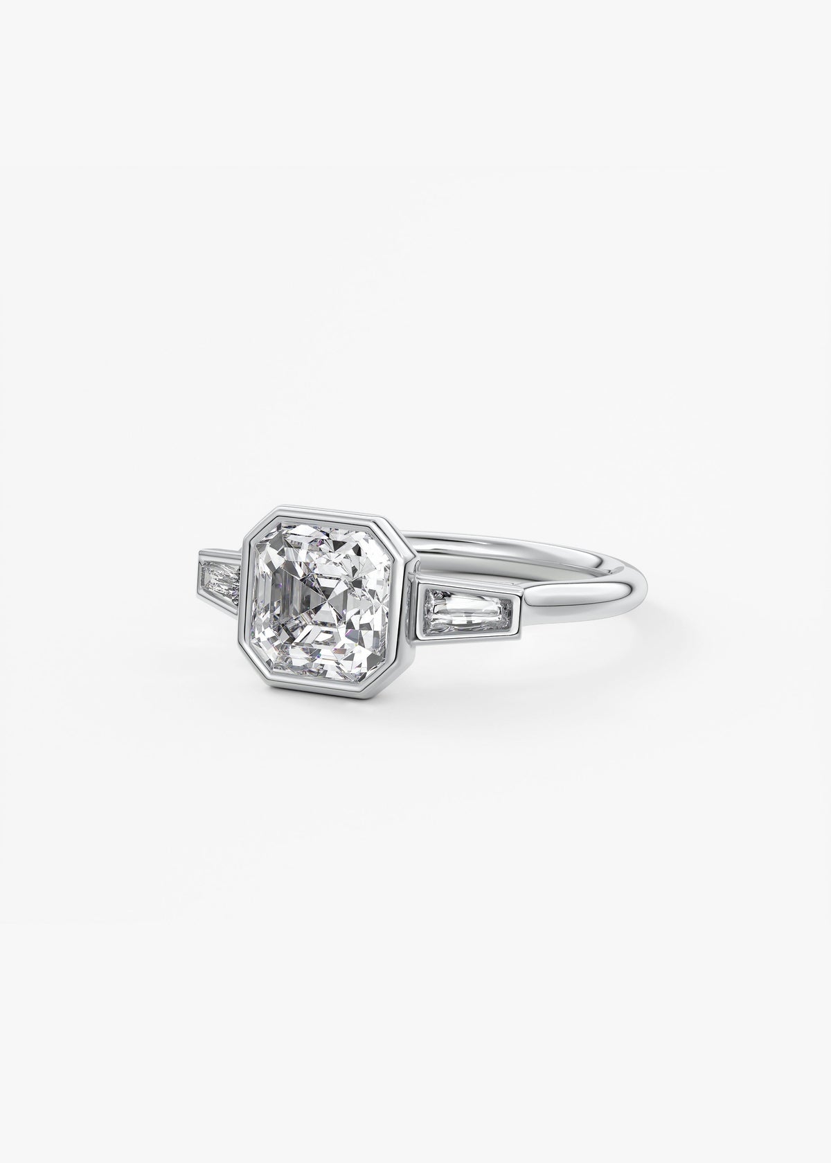 Asscher Three Stone Lab Grown Diamond Engagement Ring