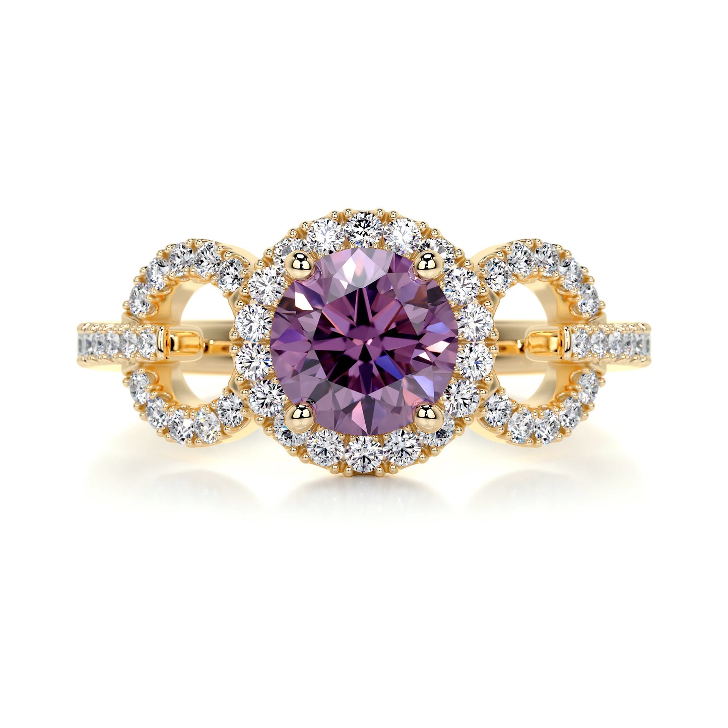 1 CT Round Halo & Pave Lab-Grown Tourmaline Gemstone Engagement Ring