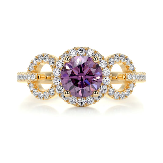 1 CT Round Halo & Pave Lab-Grown Tourmaline Gemstone Engagement Ring
