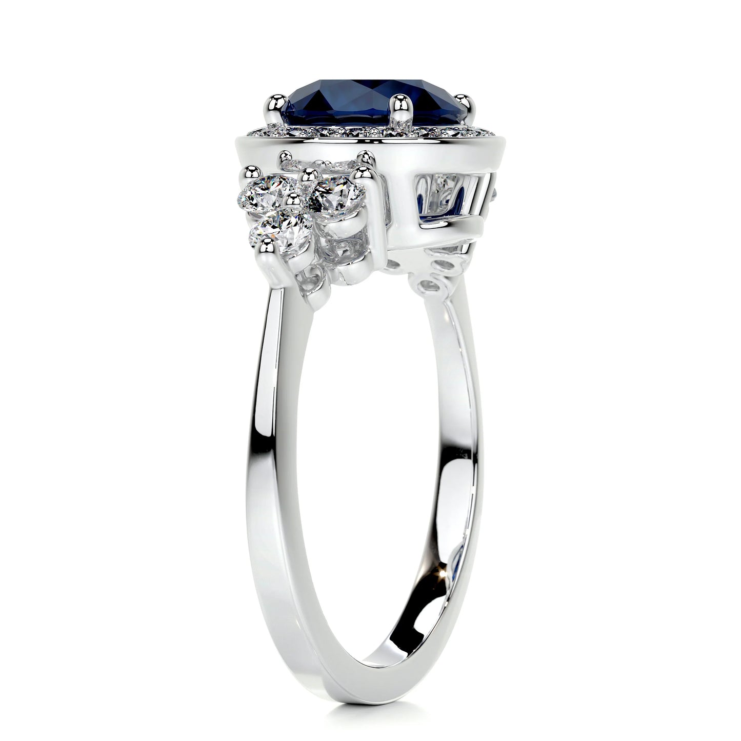 1.5 CT Round Cluster Lab-Grown Sapphire Gemstone Engagement Ring