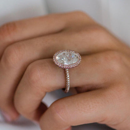 4 CT Oval Halo & Pave Lab Grown Diamond Engagement Ring