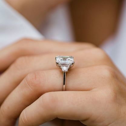 4.1 CT Asscher Three Stone Lab Grown Diamond Engagement Ring