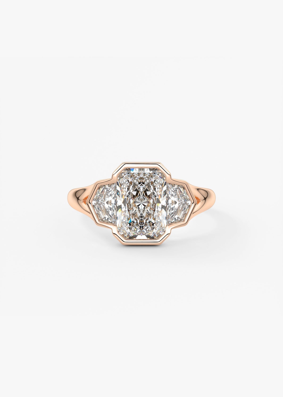 Radiant Three Stone/Bezel Lab Grown Diamond Engagement Ring