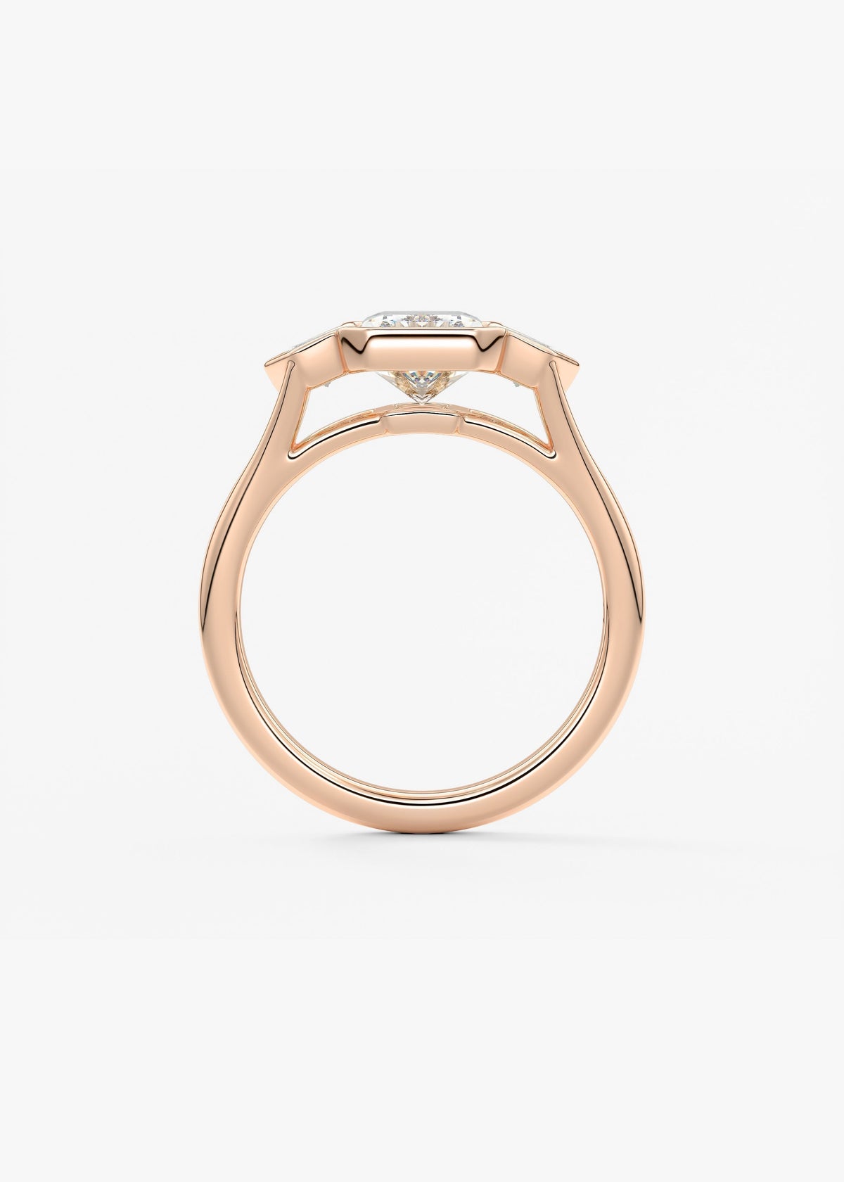Radiant Three Stone/Bezel Lab Grown Diamond Engagement Ring