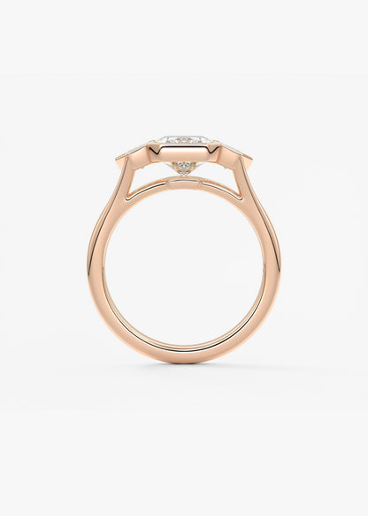 Radiant Three Stone/Bezel Lab Grown Diamond Engagement Ring