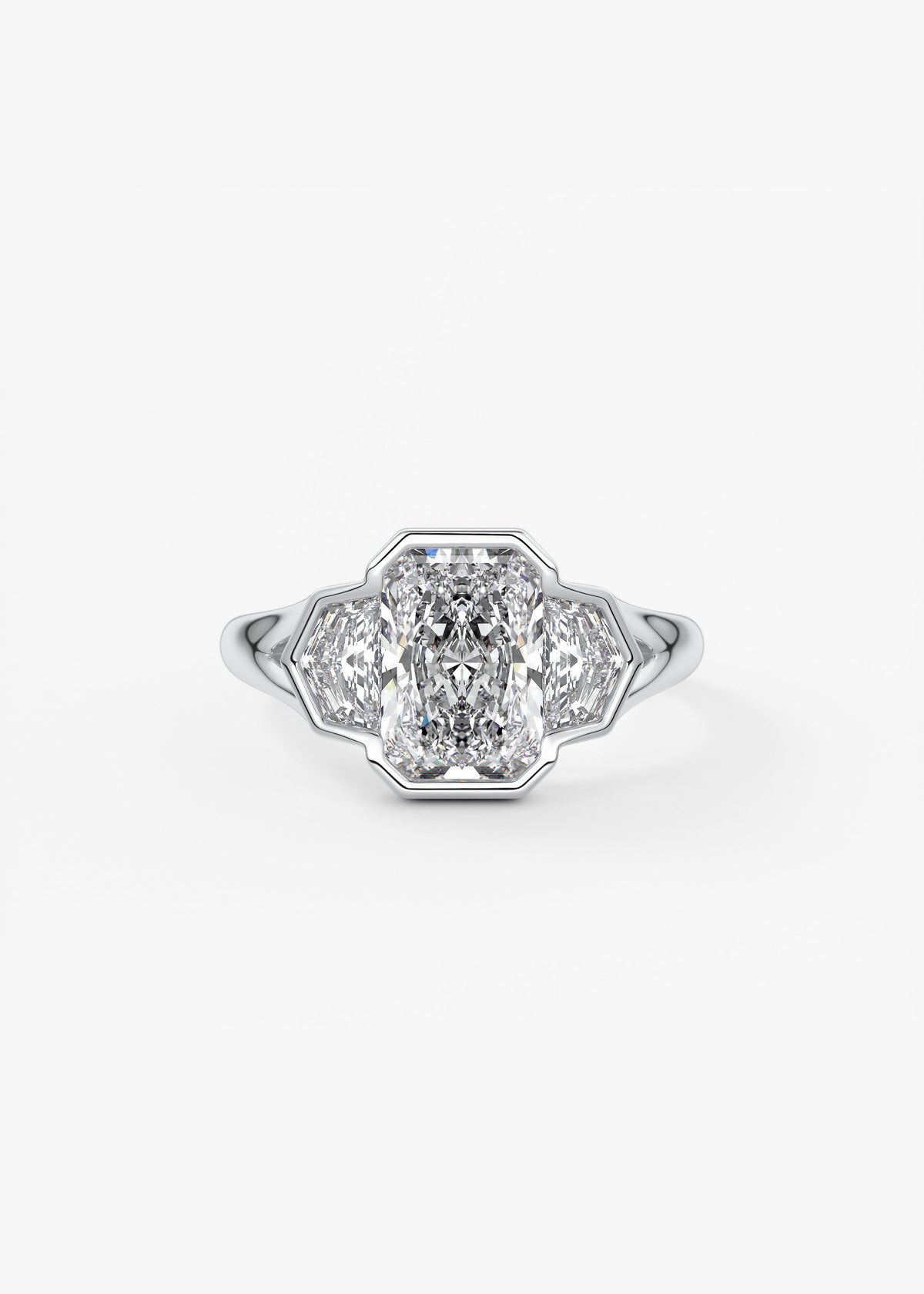 Radiant Three Stone/Bezel Lab Grown Diamond Engagement Ring