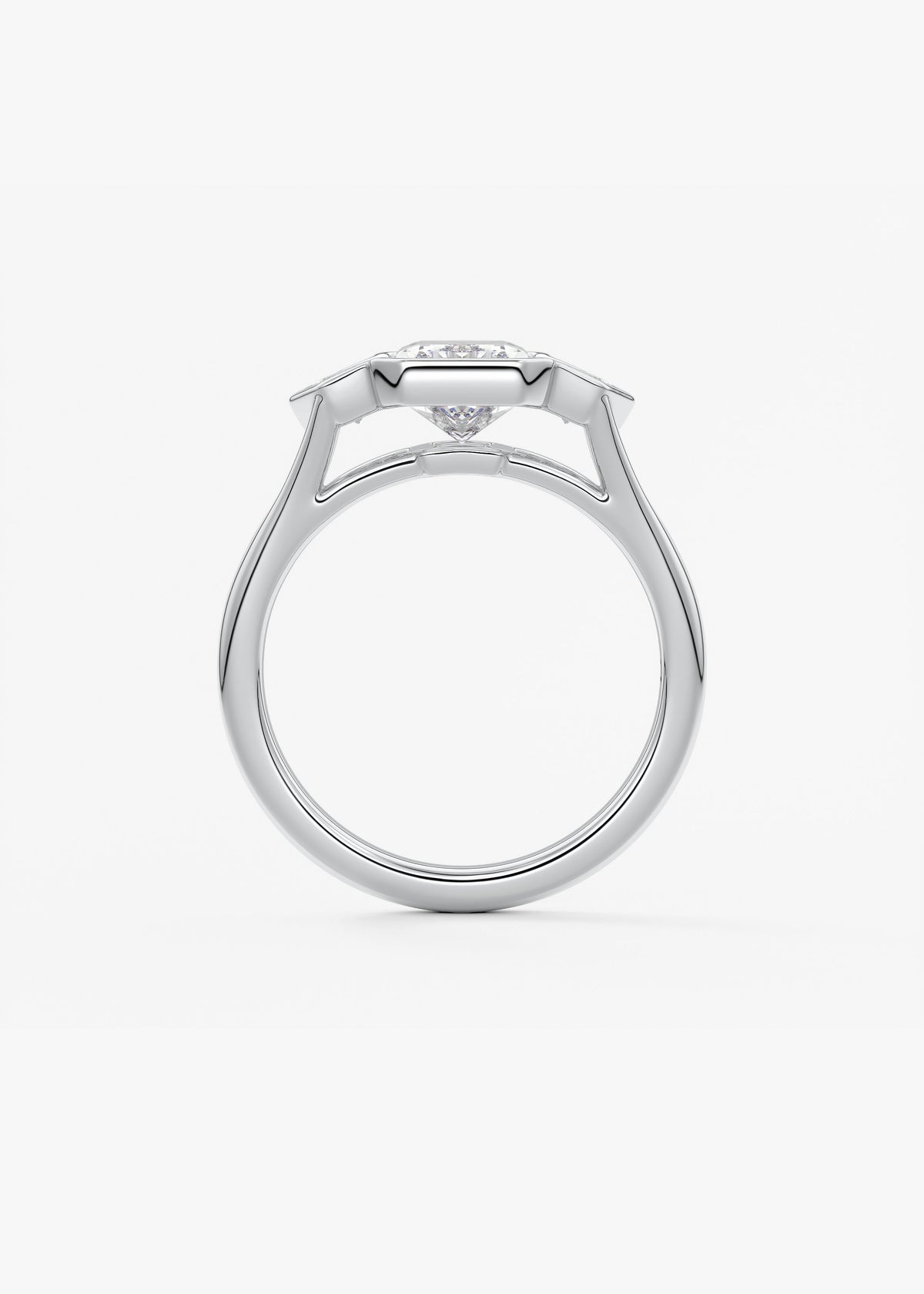 Radiant Three Stone/Bezel Lab Grown Diamond Engagement Ring