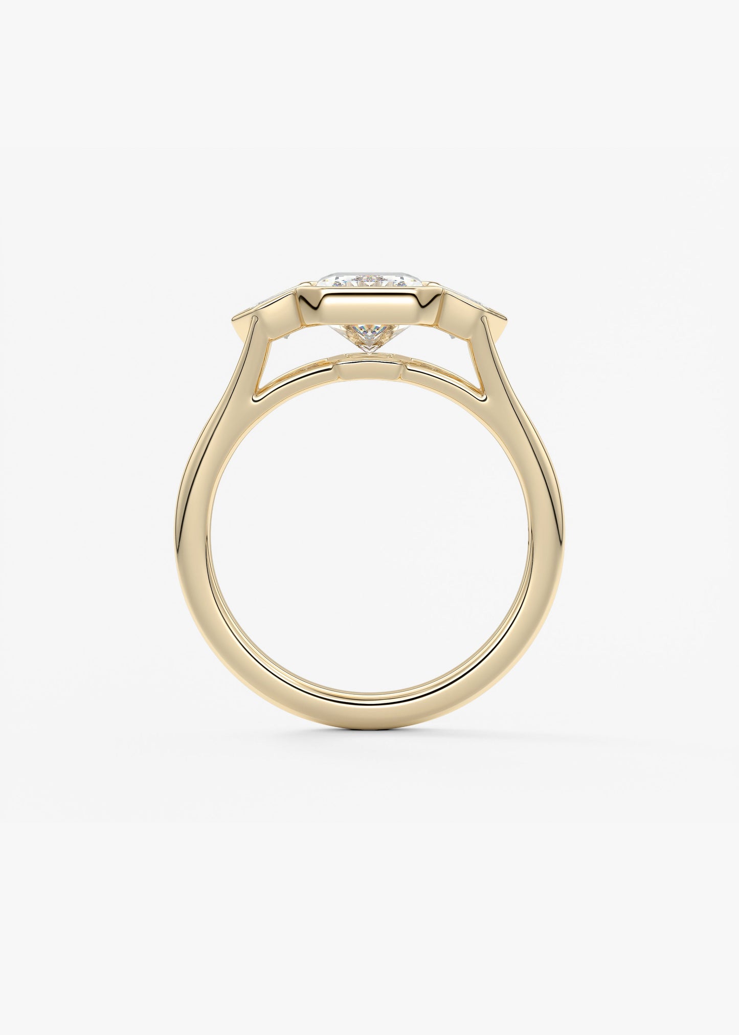 Radiant Three Stone/Bezel Lab Grown Diamond Engagement Ring