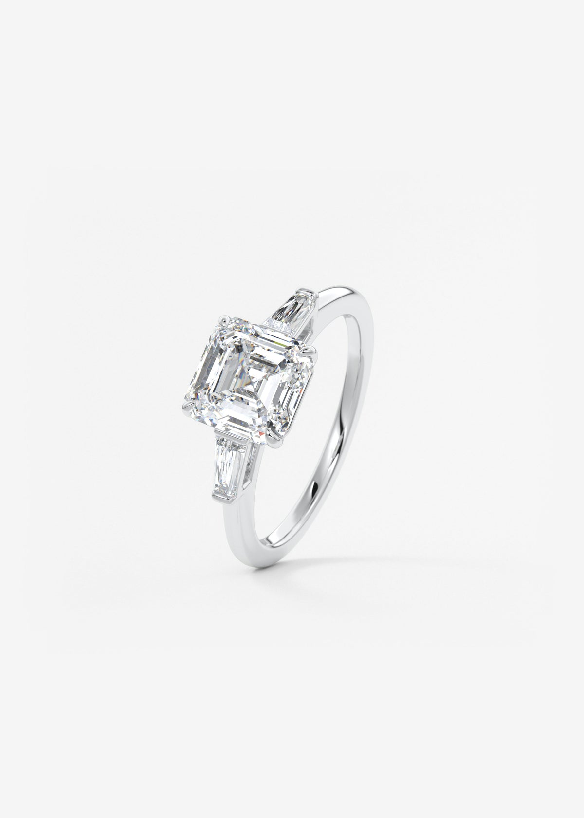 Asscher Three Stone Lab Grown Diamond Engagement Ring