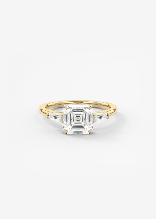Asscher Three Stone Lab Grown Diamond Engagement Ring