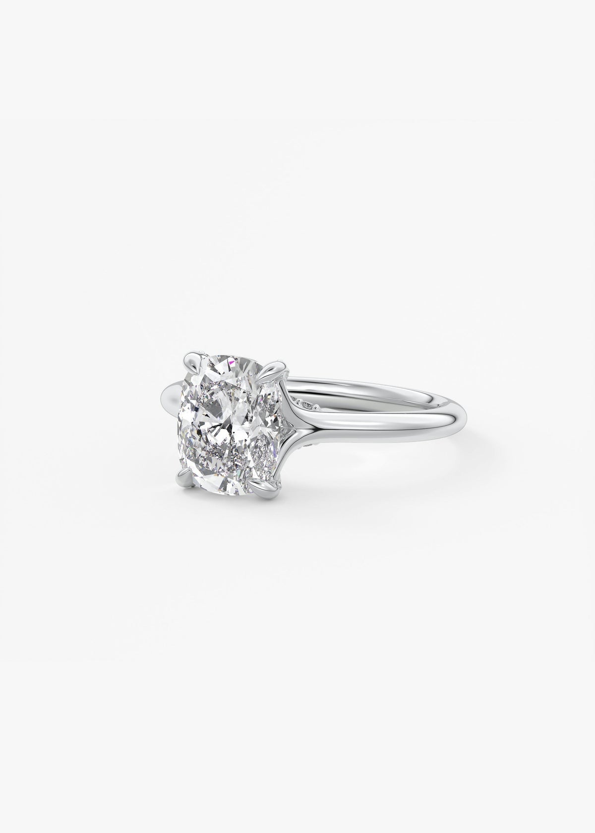 Elongated Cushion Hidden Halo Lab Grown Diamond Engagement Ring