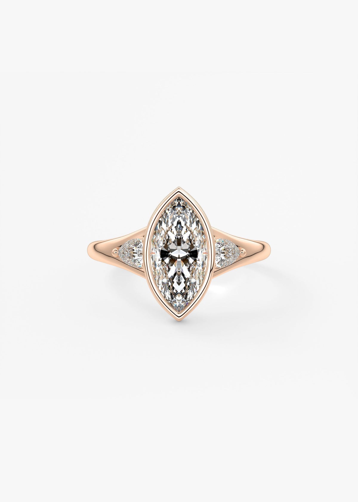 Marquise Three Stone Bezel Lab Grown Diamond Engagement Ring