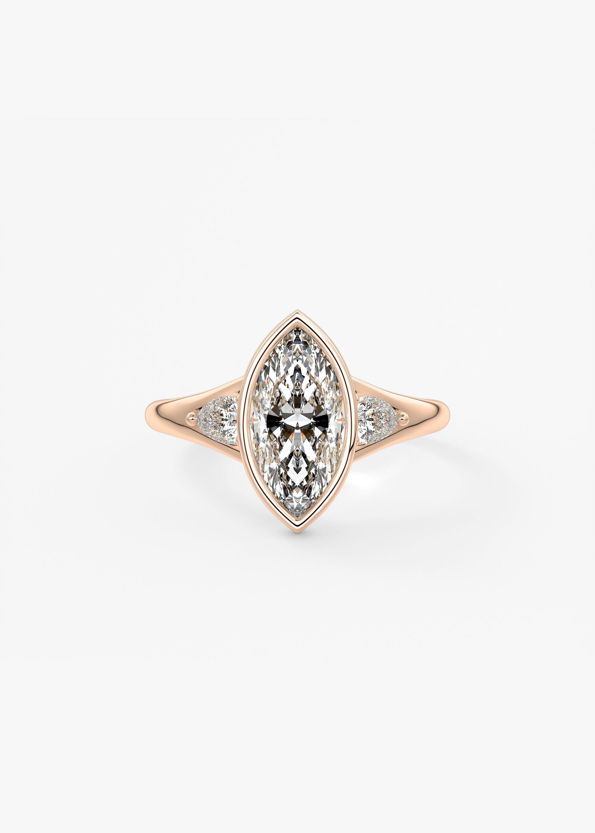 Marquise Three Stone Bezel Lab Grown Diamond Engagement Ring