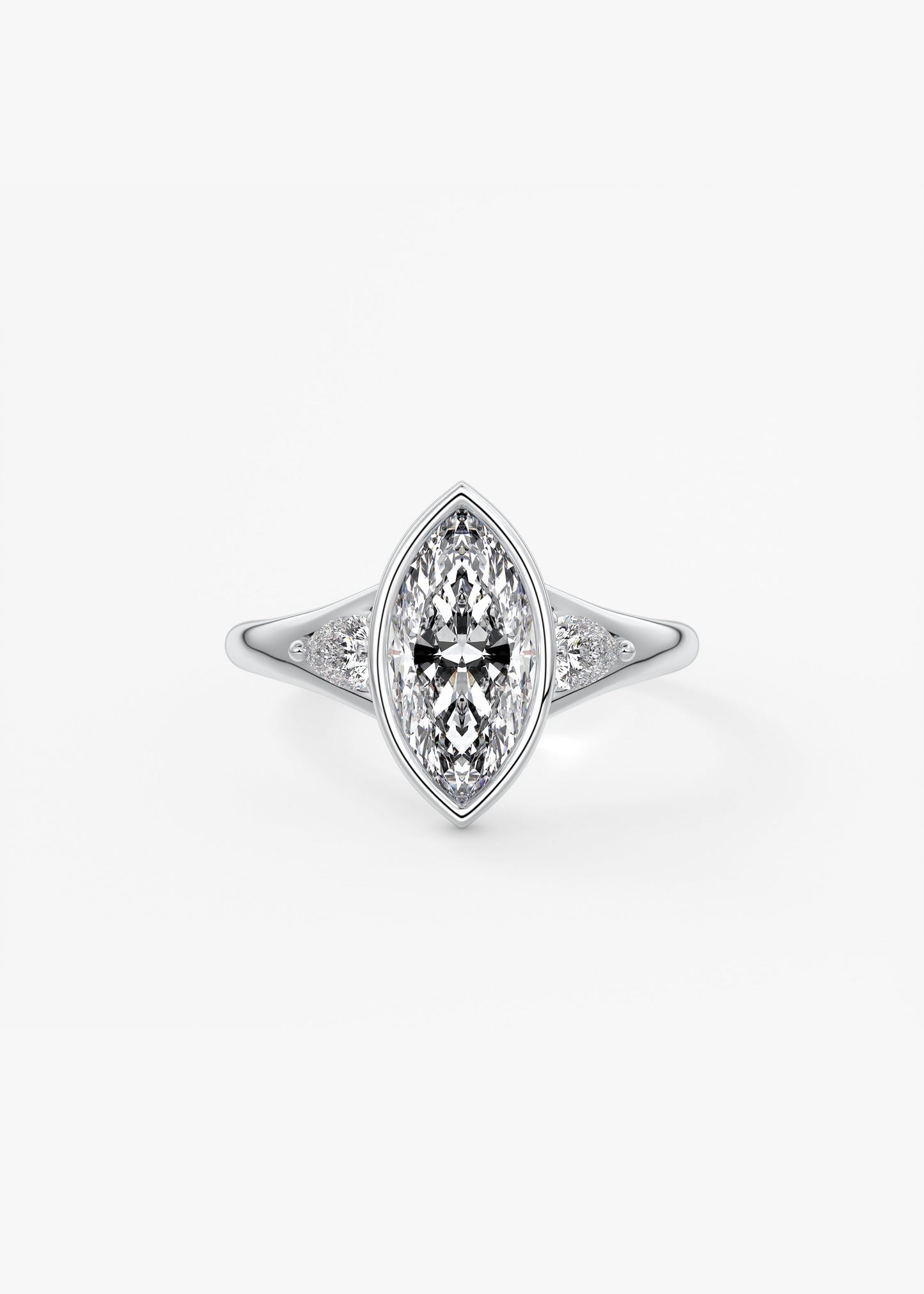 Marquise Three Stone Bezel Lab Grown Diamond Engagement Ring