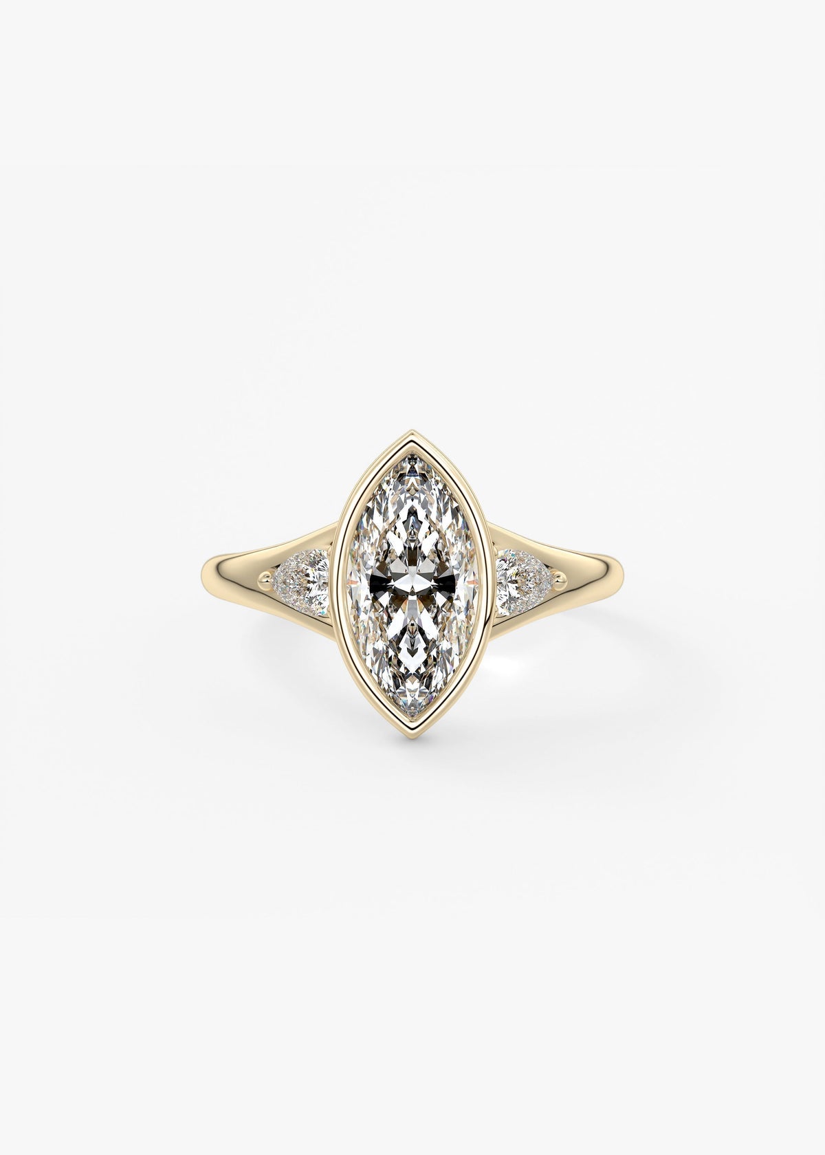 Marquise Three Stone Bezel Lab Grown Diamond Engagement Ring