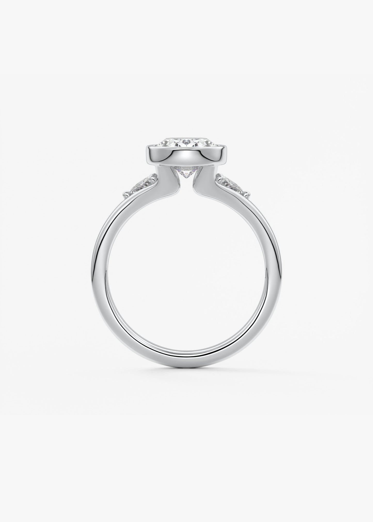 Oval Three Stone Bezel Lab Grown Diamond Engagement Ring