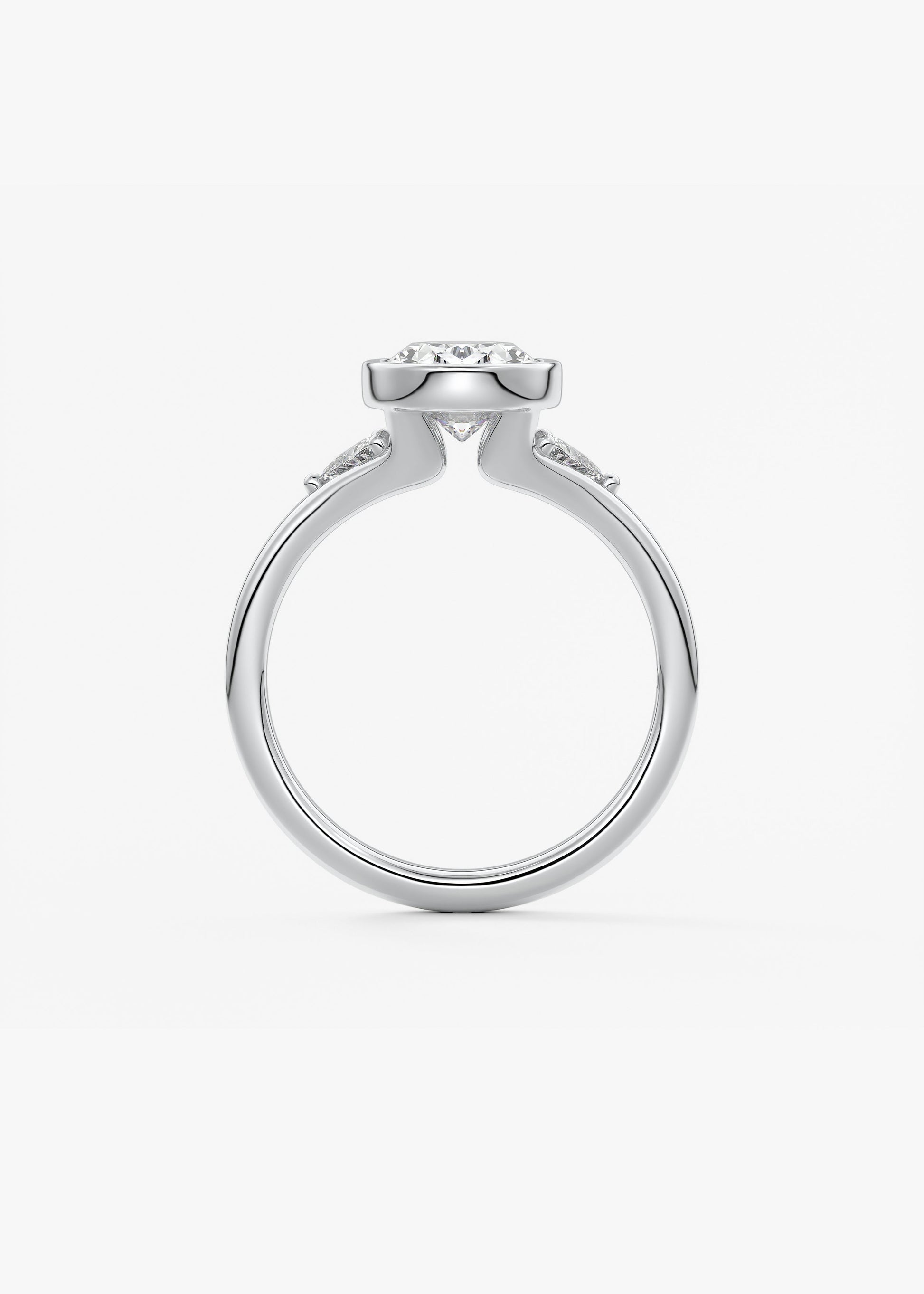 Oval Three Stone Bezel Lab Grown Diamond Engagement Ring