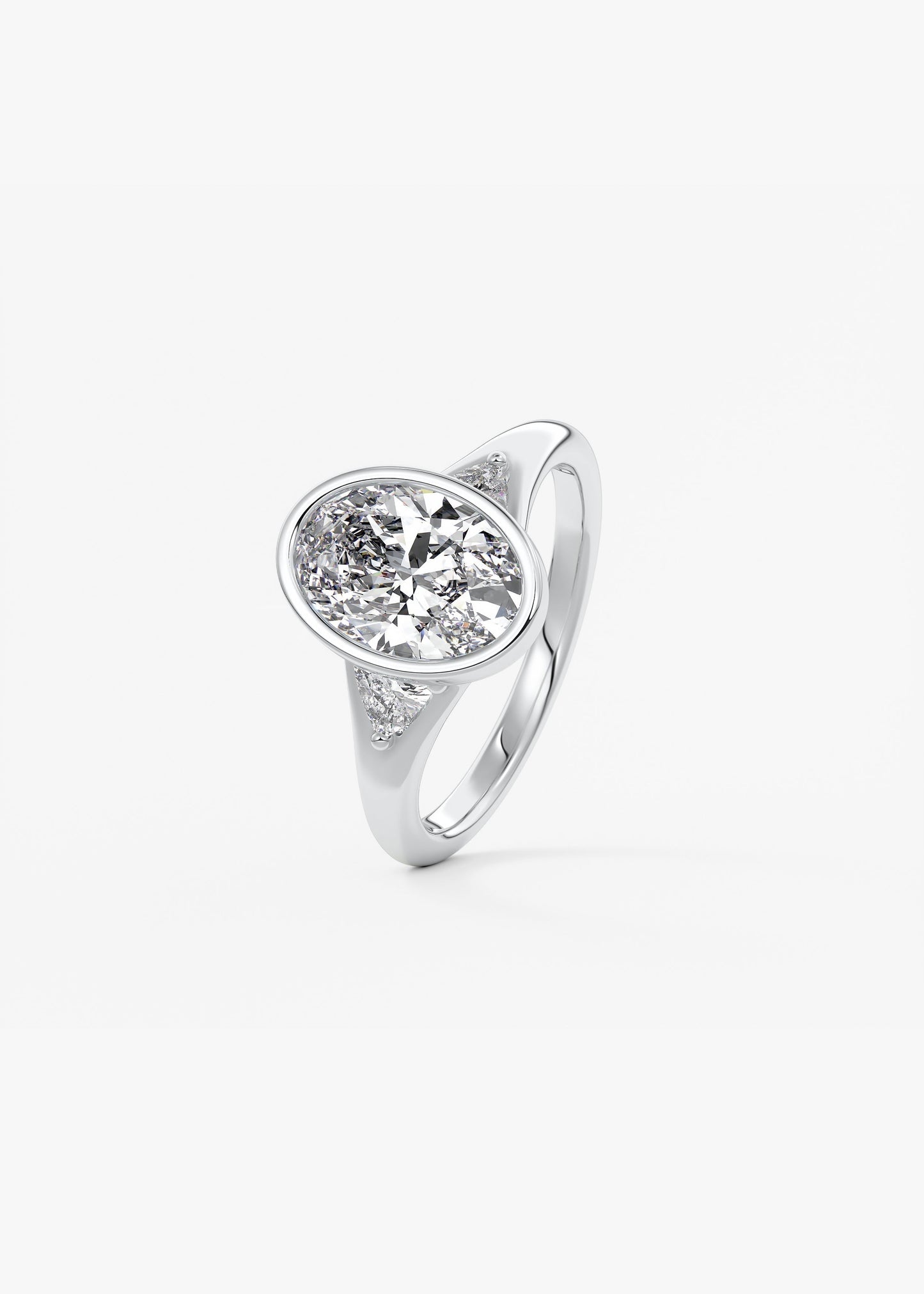 Oval Three Stone Bezel Lab Grown Diamond Engagement Ring