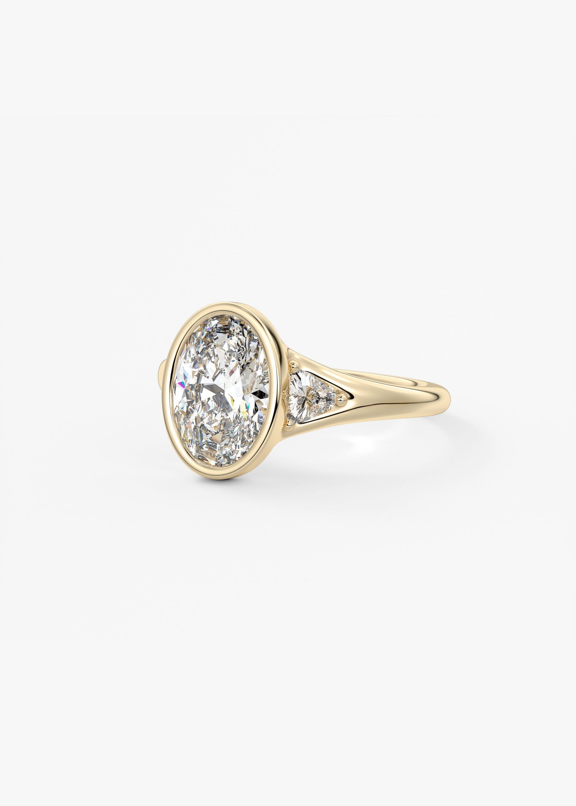 Oval Three Stone Bezel Lab Grown Diamond Engagement Ring