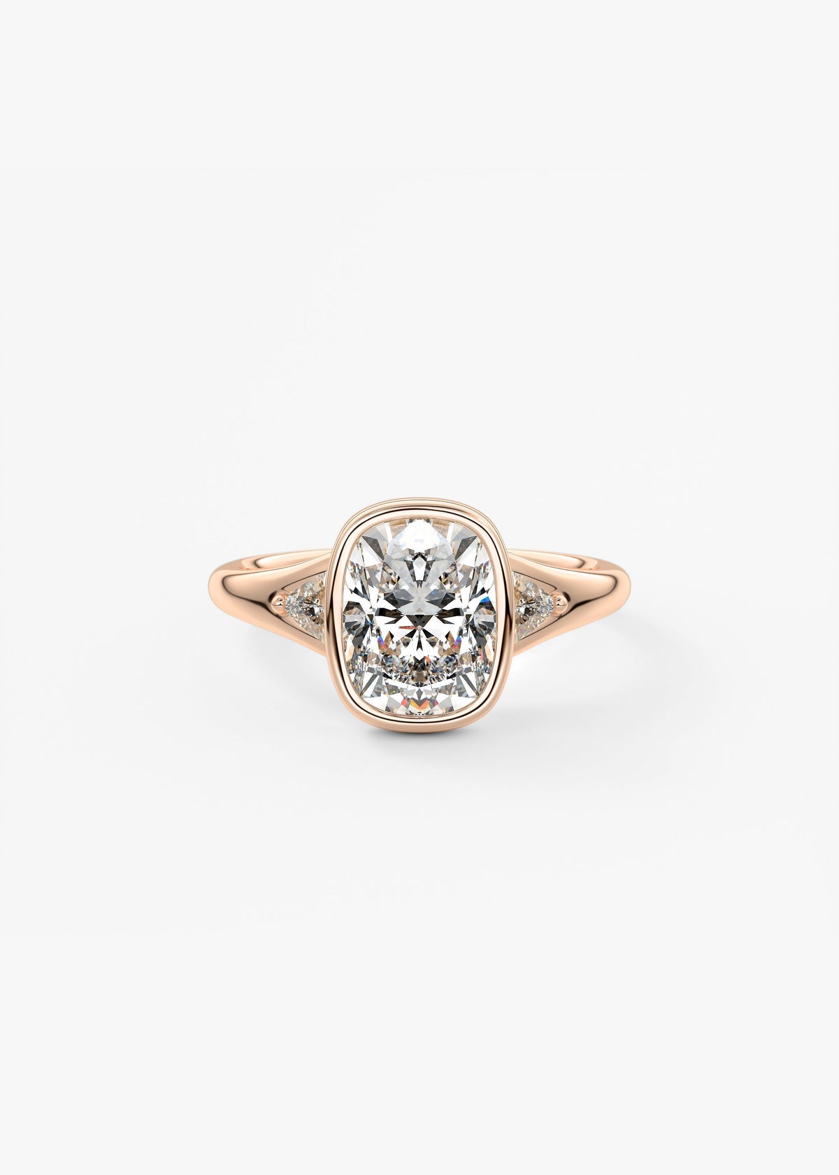 Elongated Cushion Three Stone Bezel Lab Grown Diamond Engagement Ring