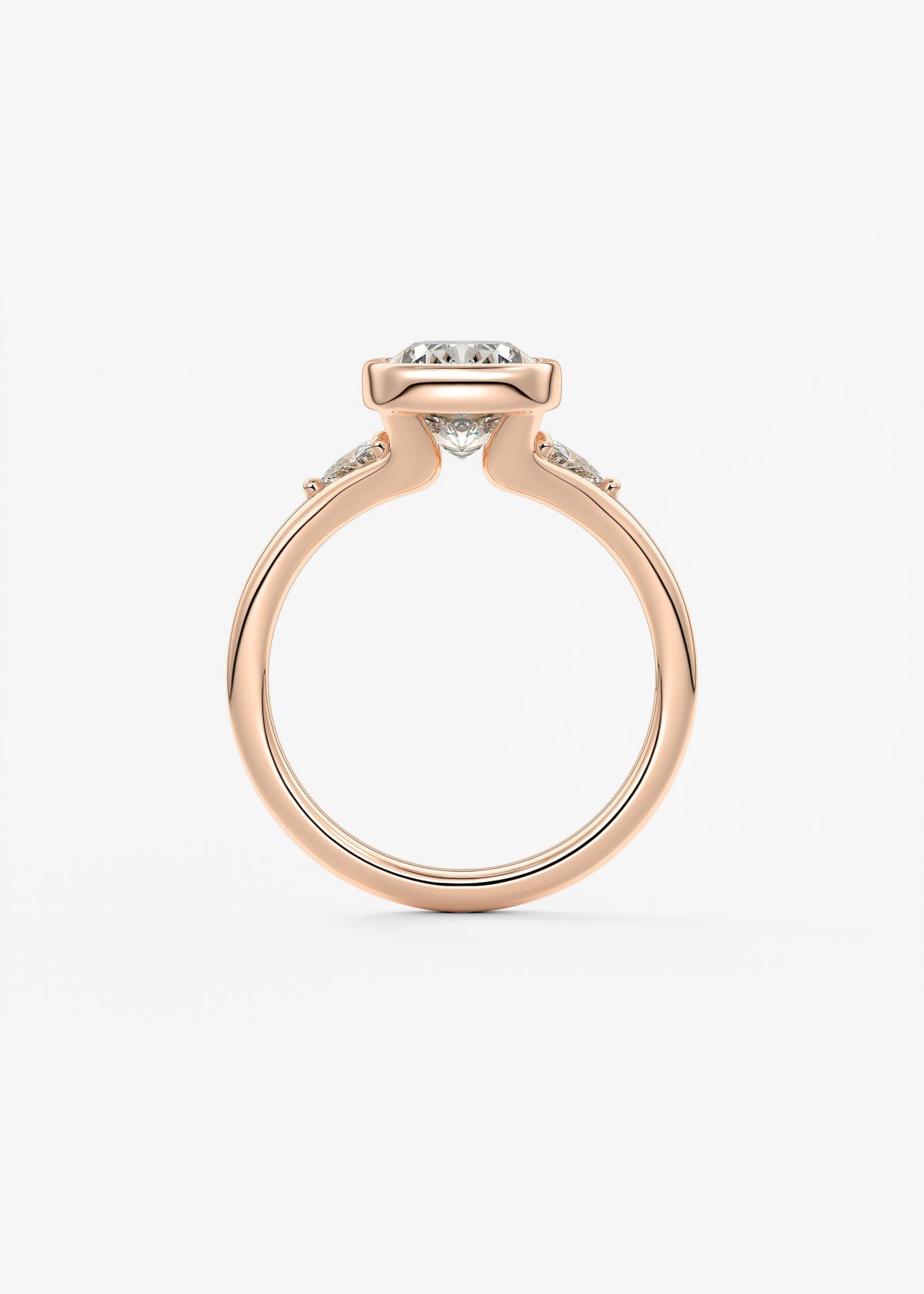 Elongated Cushion Three Stone Bezel Lab Grown Diamond Engagement Ring