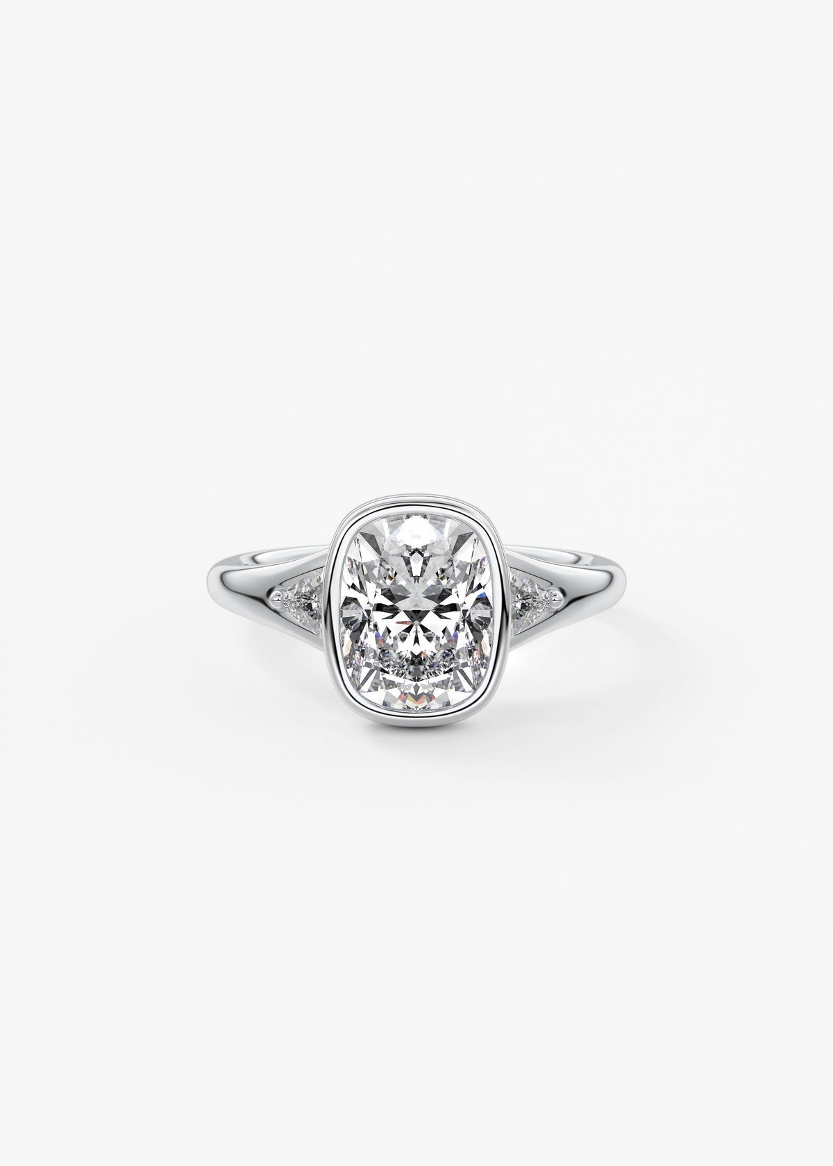 Elongated Cushion Three Stone Bezel Lab Grown Diamond Engagement Ring