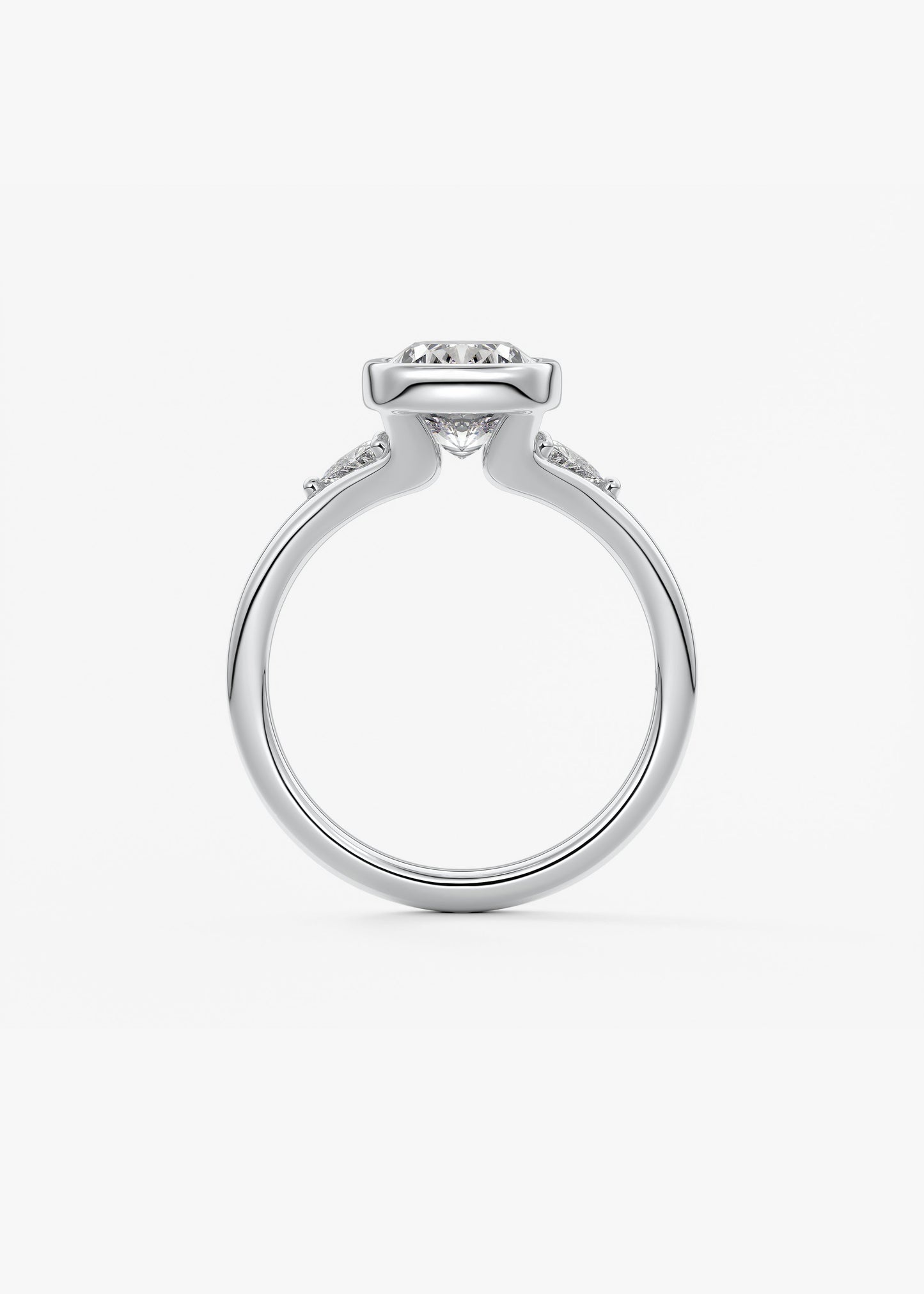 Elongated Cushion Three Stone Bezel Lab Grown Diamond Engagement Ring