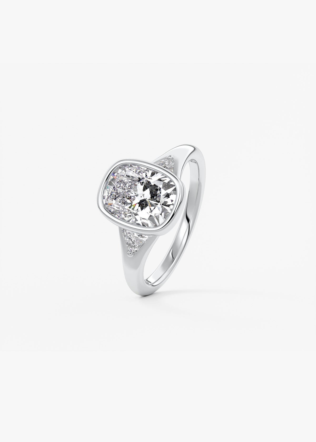 Elongated Cushion Three Stone Bezel Lab Grown Diamond Engagement Ring