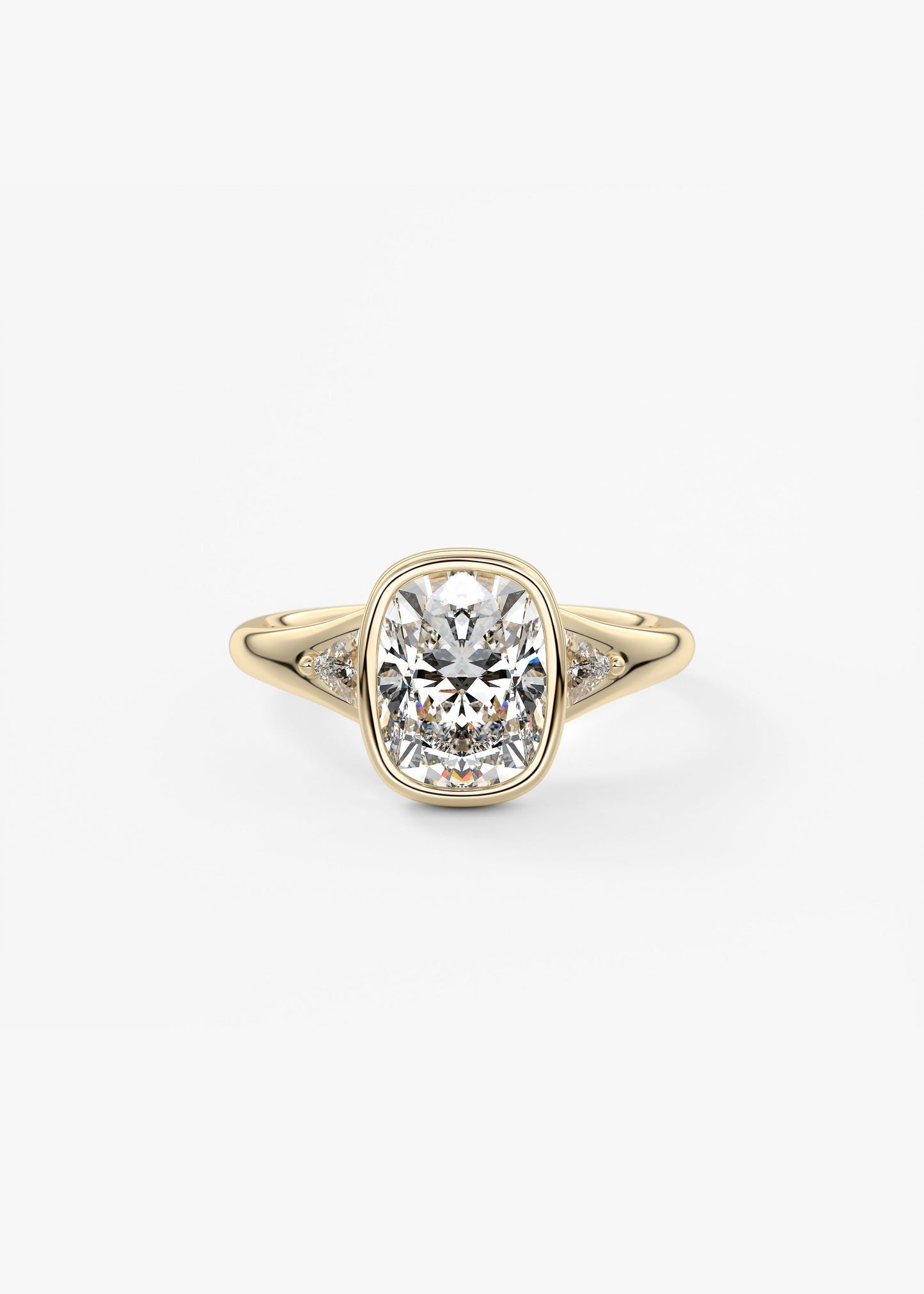 Elongated Cushion Three Stone Bezel Lab Grown Diamond Engagement Ring