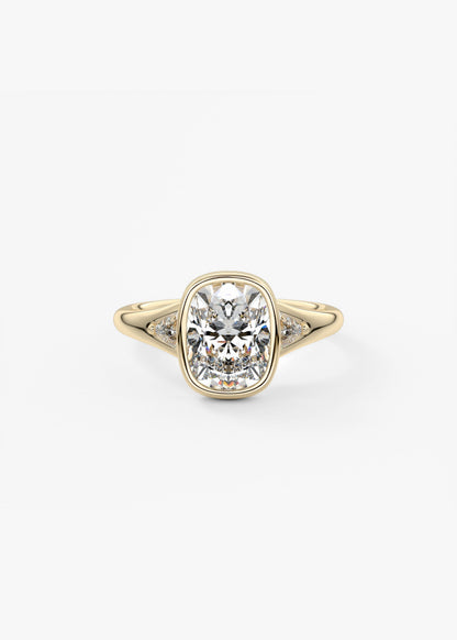 Elongated Cushion Three Stone Bezel Lab Grown Diamond Engagement Ring