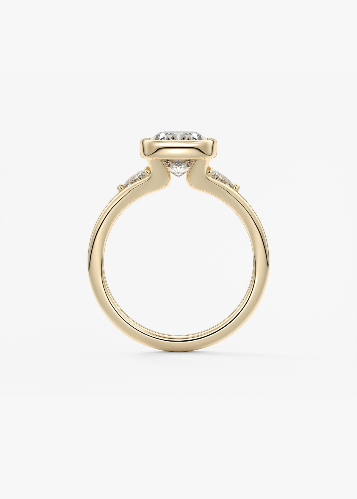 Elongated Cushion Three Stone Bezel Lab Grown Diamond Engagement Ring