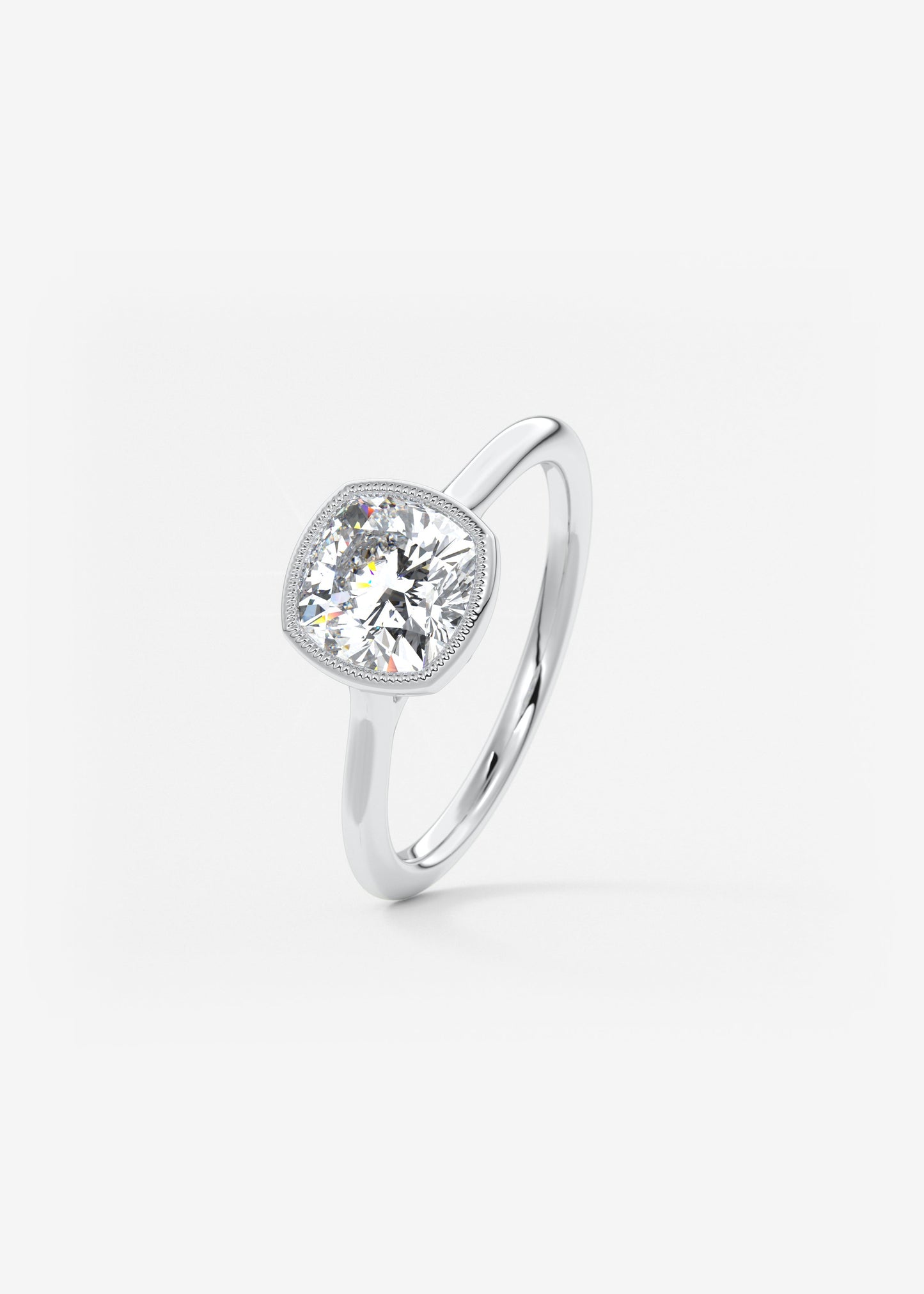 Cushion Milgrain Bezel Lab Grown Diamond Engagement Ring