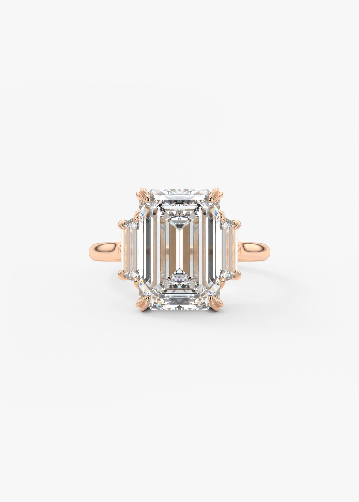 Emerald Three Stone Lab Grown Diamond Engagement Ring