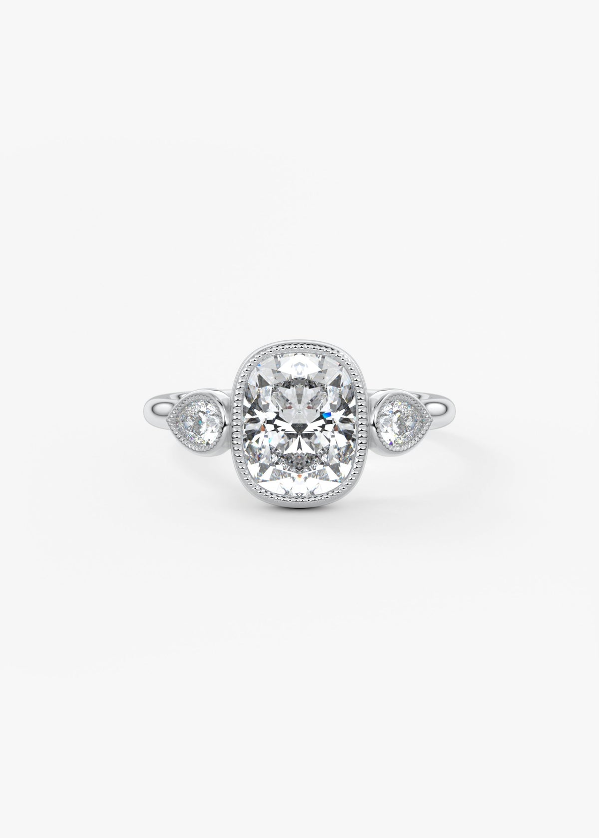 Elongated Cushion Three Stone Lab Grown Diamond Engagement Ring