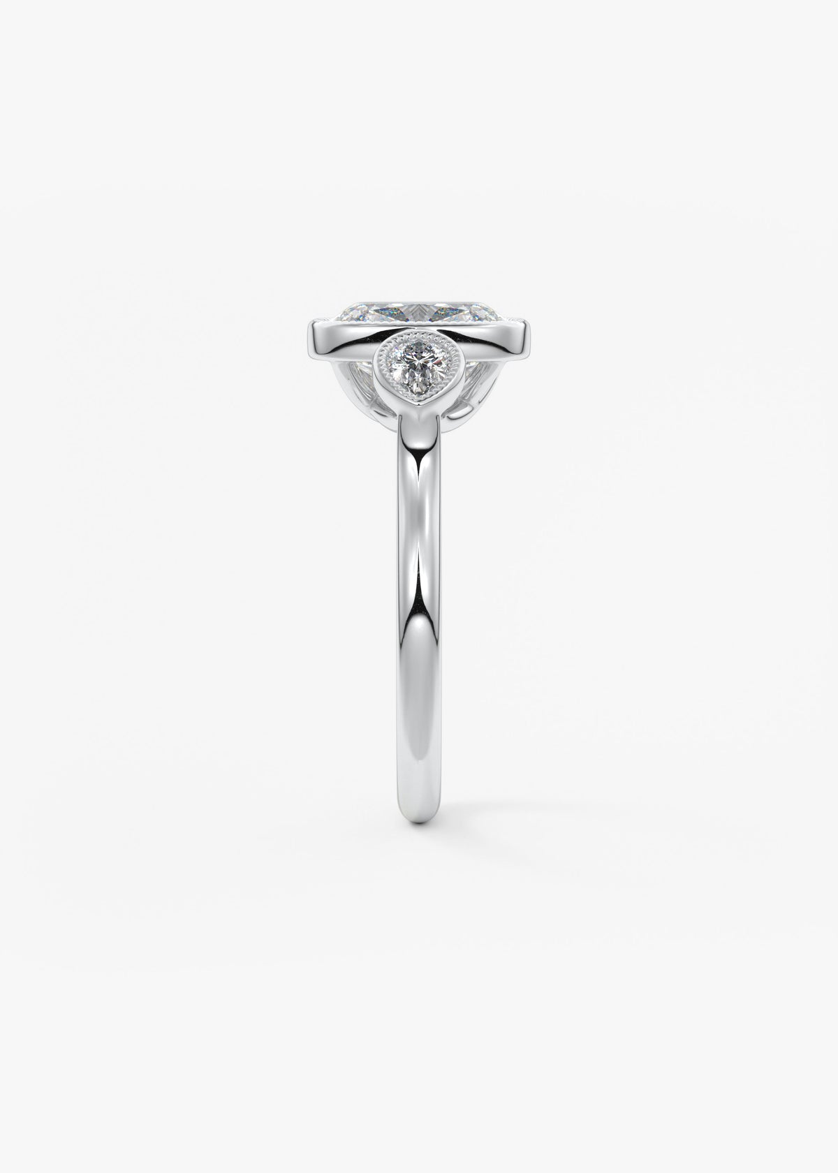 Elongated Cushion Three Stone Lab Grown Diamond Engagement Ring