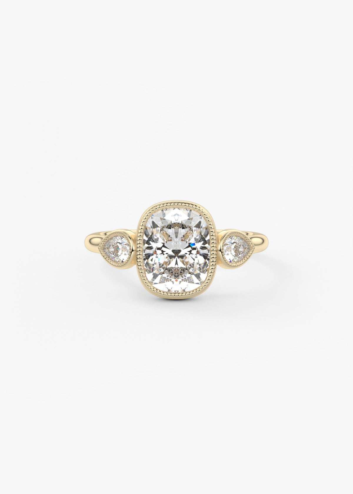 Elongated Cushion Three Stone Lab Grown Diamond Engagement Ring