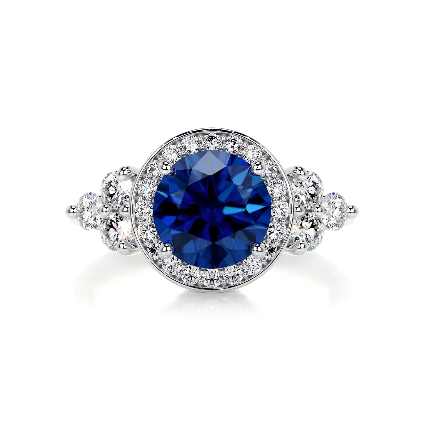1.5 CT Round Cluster Lab-Grown Sapphire Gemstone Engagement Ring