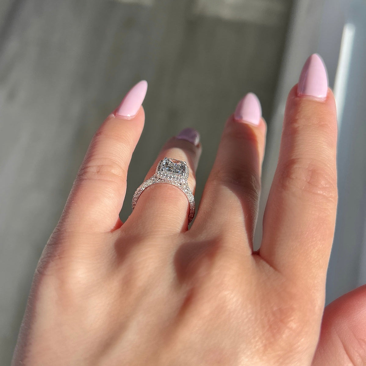 2.03 CT Radiant Halo & Pave Lab Grown Diamond Engagement Ring
