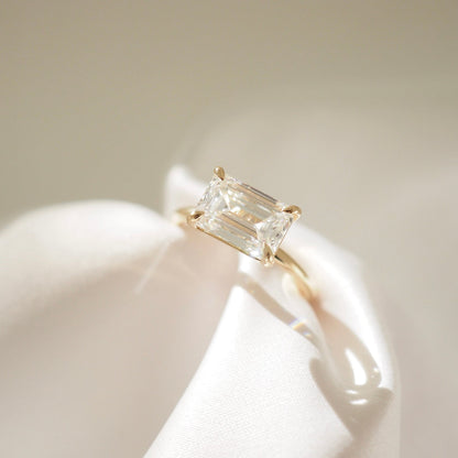 1 CT East West Emerald Solitaire Lab Grown Diamond Engagement Ring