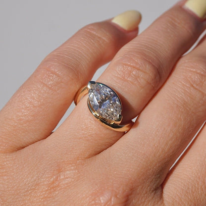 3.02 CT East West Marquise Solitaire Lab Grown Diamond Engagement Ring