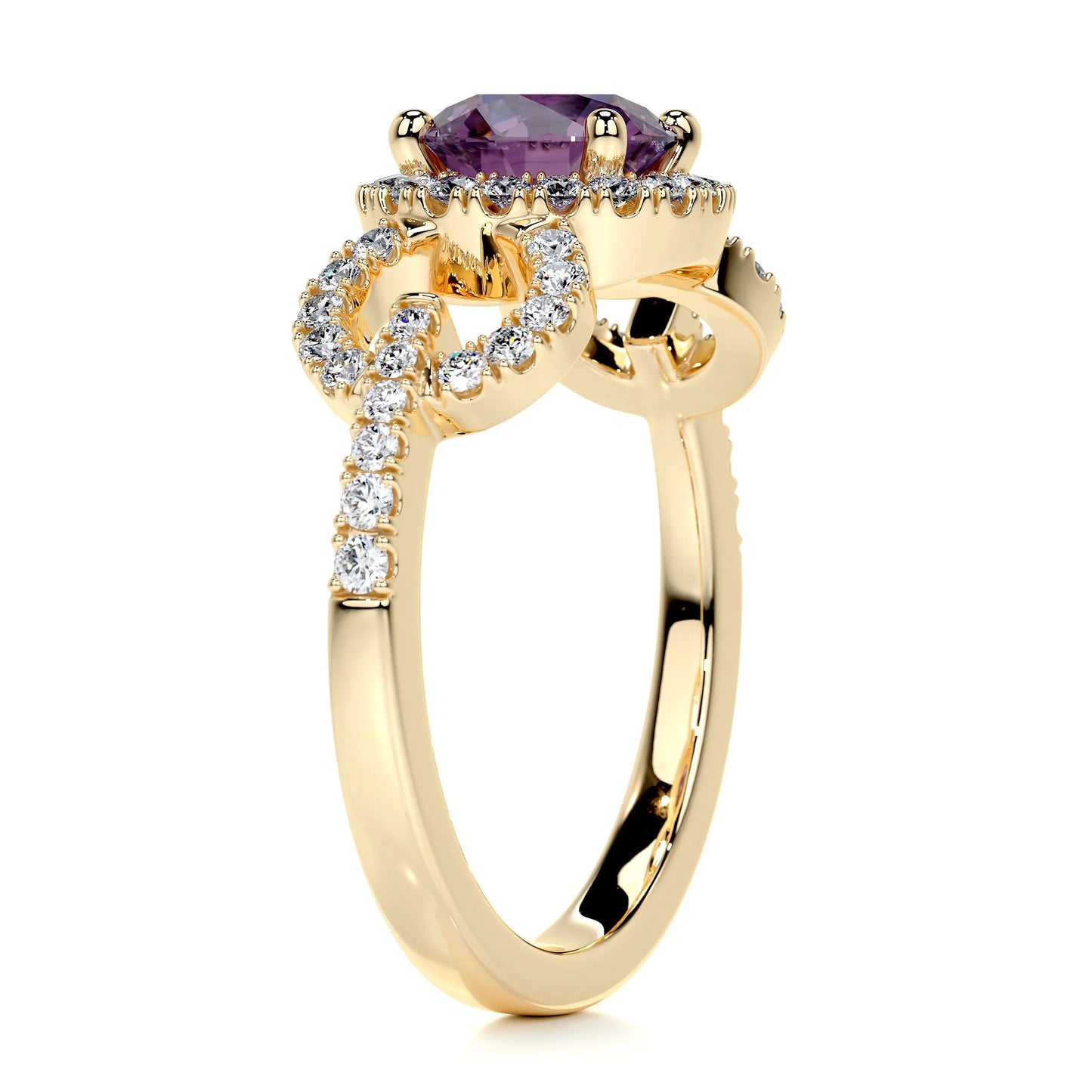 1 CT Round Halo & Pave Lab-Grown Tourmaline Gemstone Engagement Ring
