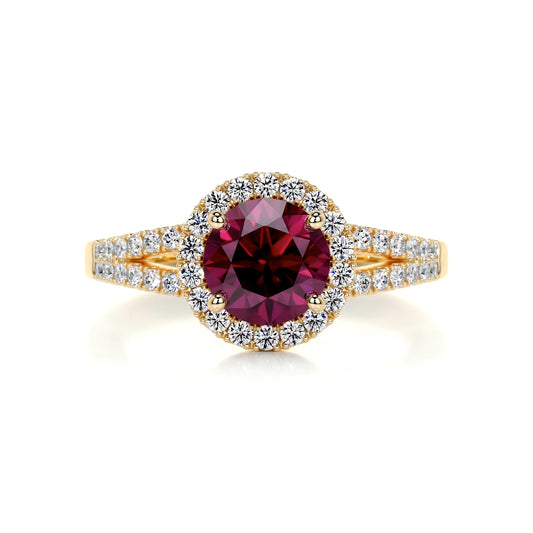 1 CT Round Halo & Pave Split Shank Lab-Grown Ruby Gemstone Engagement Ring