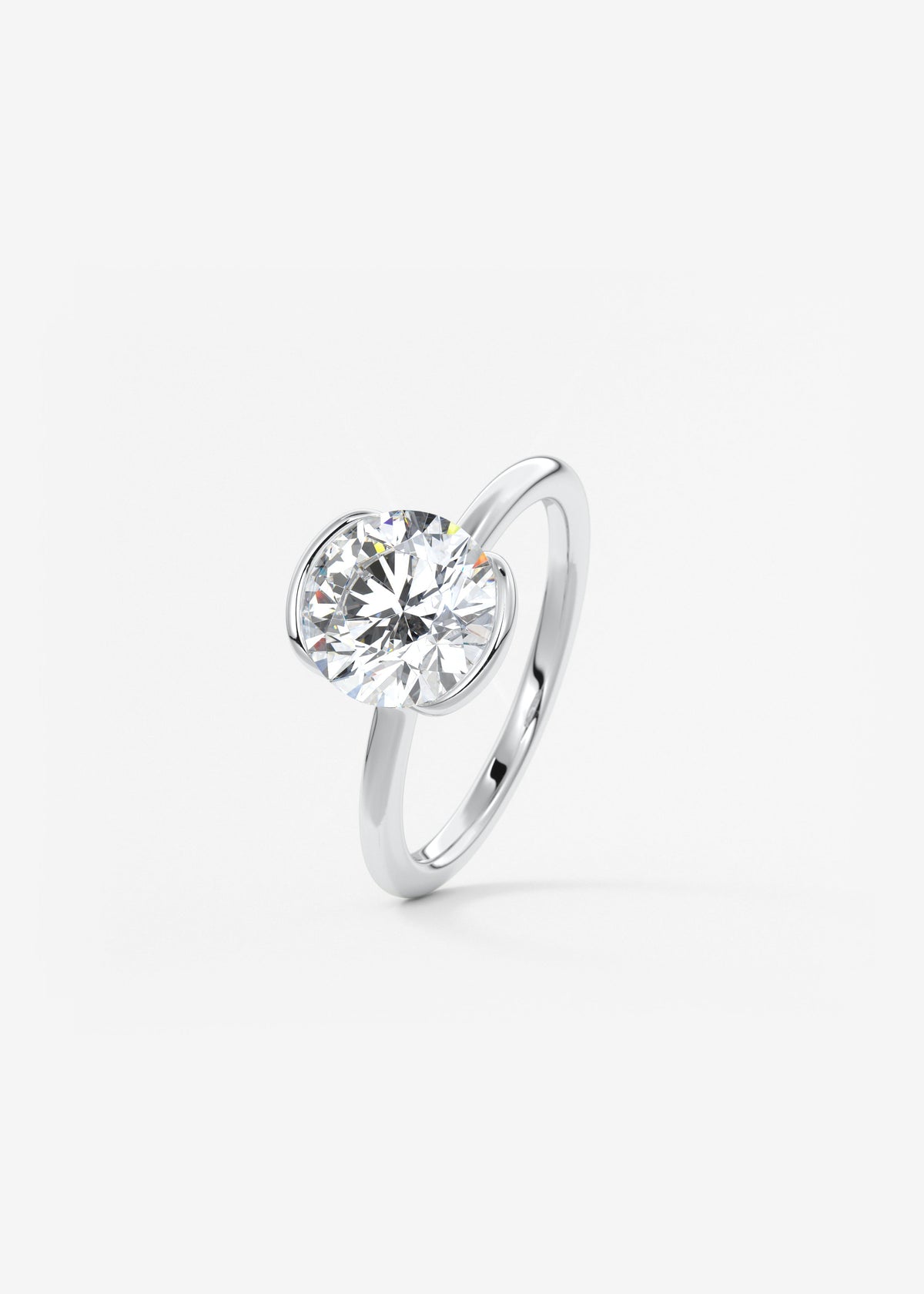 Round Half Bezel Lab Grown Diamond Engagement Ring